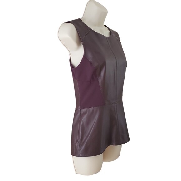 Veronica Beard 0 Leather Corset Back Vest Peplum Sleeveless Burgundy Plum Tank - Picture 3 of 12